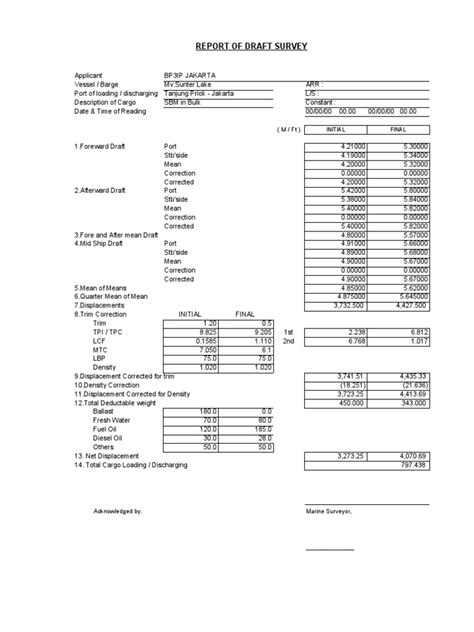 New Draft Survey Calculation Pdf Port Watercraft