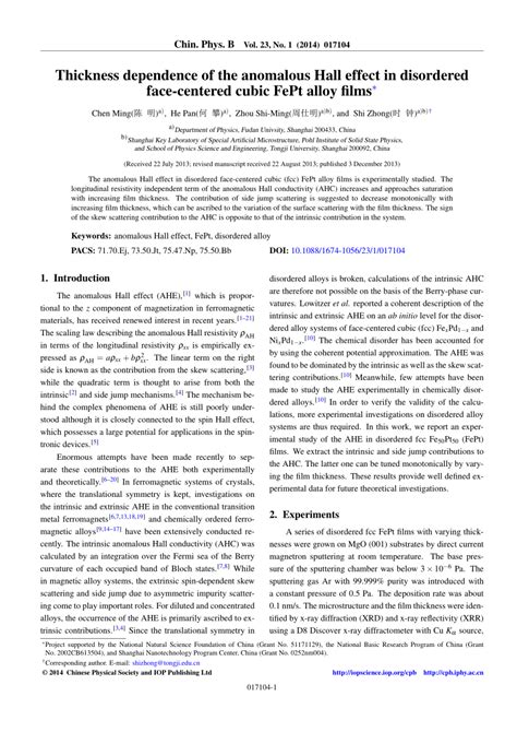 Pdf Thickness Dependence Of The Anomalous Hall Effect In Disordered