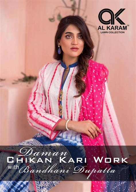 Al Karam Daman Chikankari Work With Bandhani Dupatta Suits Collection