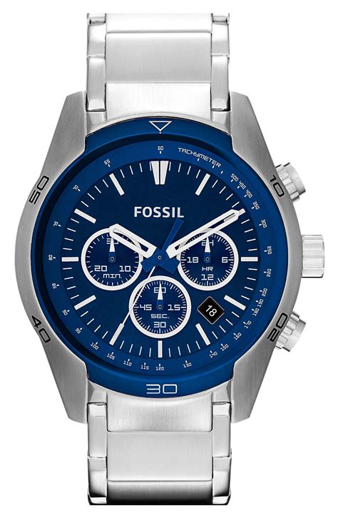 Fossil Sport Chronograph Bracelet Watch In Silver For Men Silver Blue