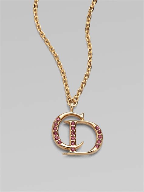 Lyst - Dior Crystal Accented Logo Pendant Necklace/goldtone in Metallic