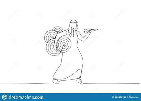 Drawing Of Confident Arab Businessman Carrying Many Dartboard Target