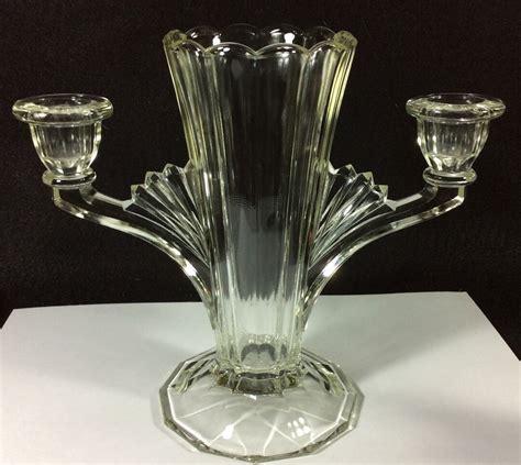 Jeanette Art Deco Glass Double Candlestick And Vase Combo Clear 1930s Etsy