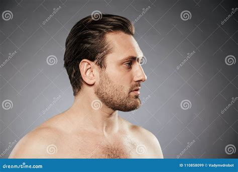 Side View Portrait Of A Shirtless Man Looking Away Stock Image Image