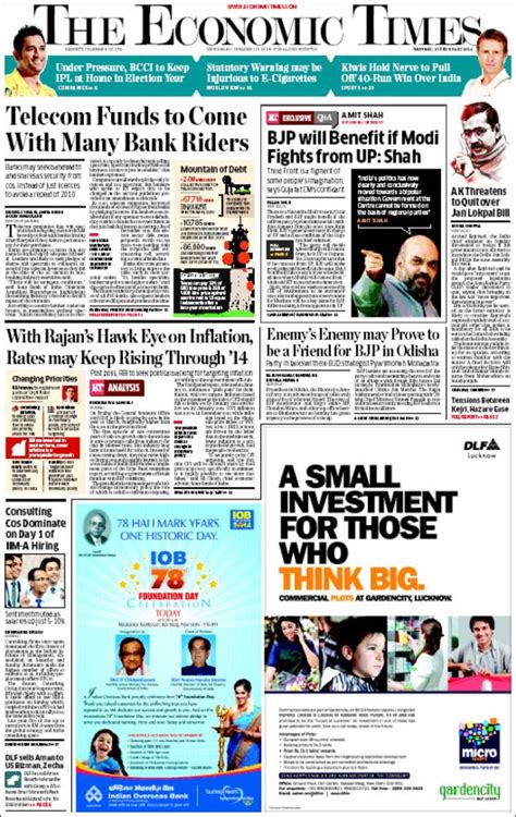 Newspaper The Economic Times India Newspapers In India Mondays