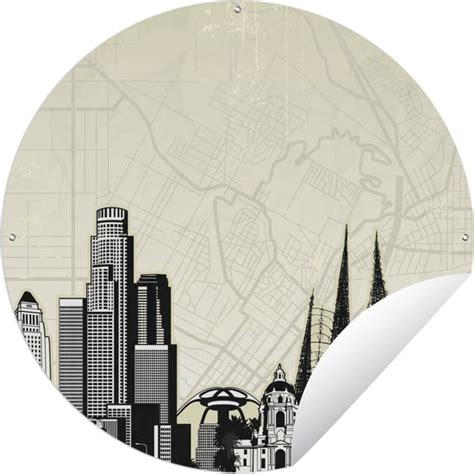 Tuincirkel Los Angeles Skyline Kaart X Cm Ronde Tuinposter