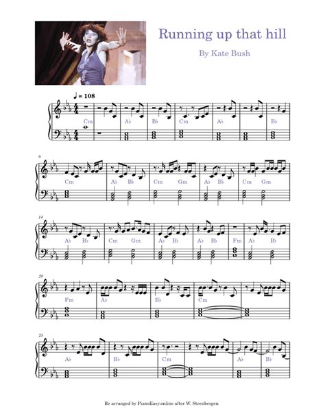 Running Up That Hill Kate Bush Sheet Music For Piano Solo Easy