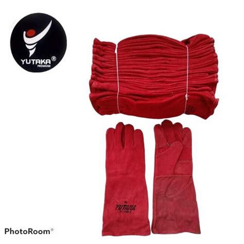 Jual Glove Sarung Tangan Las Yutaka 16 Inch Merah Isi 1 Lusin Shopee