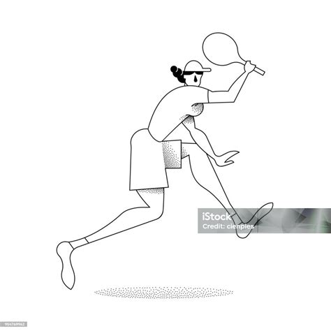 Girl Tennis Player Silhouette In Outline Style Stock Illustration