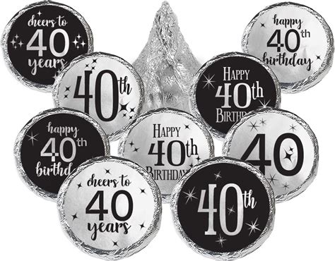 Black And Silver 40th Birthday Party Favor Stickers Shiny Foil 180 Labels Toys