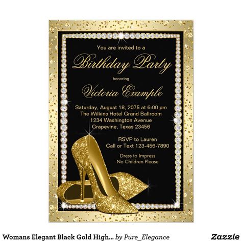 Womans Elegant Black Gold High Heel Birthday Party Invitation Zazzle