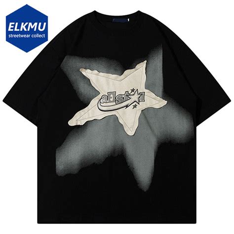 Men Oversized T Shirt Star Splicing Harajuku Streetwear Tshirts Man