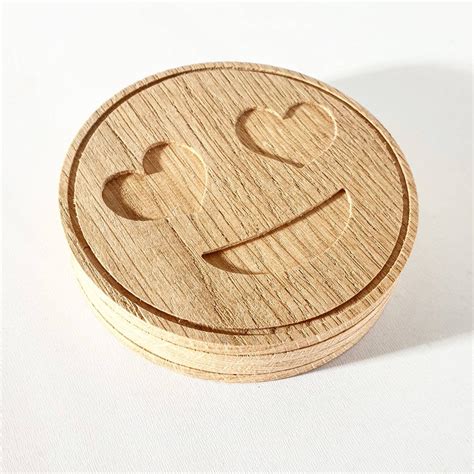 Funny emoji oak wood coaster