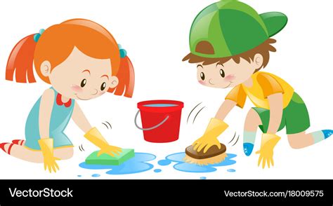 Boy And Girl Cleaning The Floor Royalty Free Vector Image