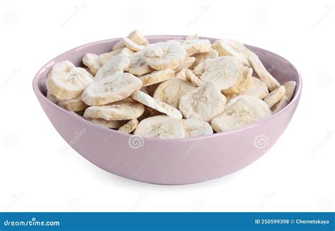 Freeze Dried Bananas In Bowl On White Background Stock Photo Image Of