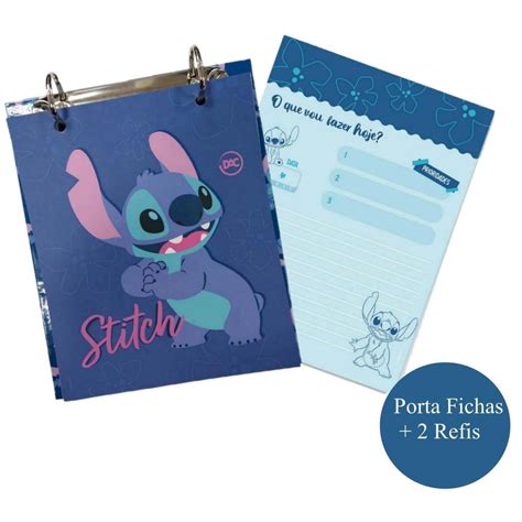 Porta Fichas Dac Argolado 2 Refis 80 Fichas Stitch em Promoção