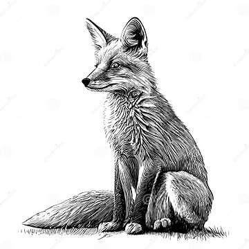 Beautiful Fox Sitting Sketch Hand Drawn Vector Illustration Stock Illustration - Illustration of ...