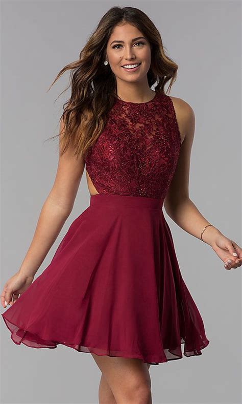 Short Embroidered Bodice Hoco Dress Burgundy Homecoming Dresses Hoco