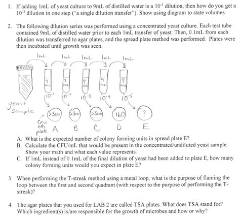 Solved 1 If Adding ImL Of Yeast Culture To 9mL Of Distilled Chegg