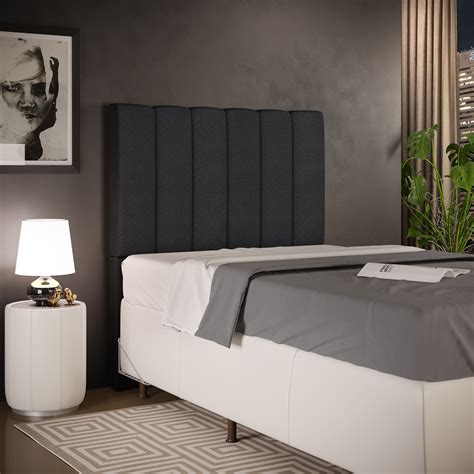 Cabeceira Cama Box Painel Solteiro 100 cm Dália W01 Poliéster Preto