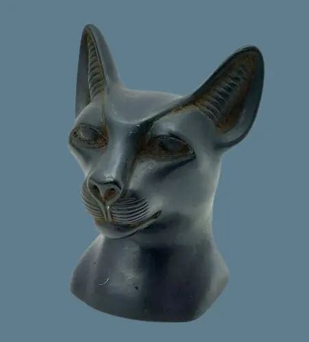 RARE ANCIENT Egyptian Antiques Head Of Statue Goddess Bastet Cat