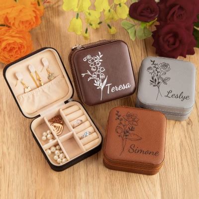 Custom Name Jewelry Box Vegan Leather Jewelry Travel Case Organizer