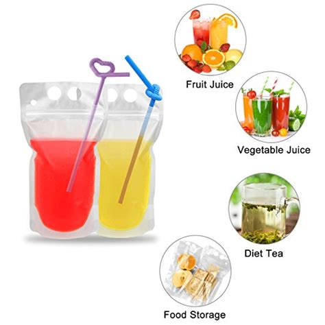 100 Pcs Drink Pouches With 100 Straw Holes Freezable Juice Pouches