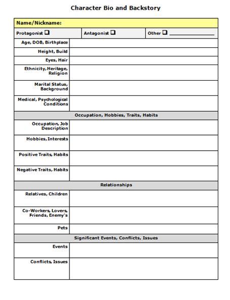 Character Bio and Backstory Form by JD Crighton