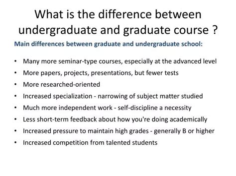 Ppt What Is The Difference Between Undergraduate And Graduate Course