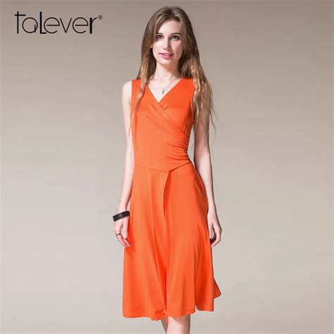 2017 Summer Talever Women Wrap Dress Sexy Deep V Neck Sleeveless Solid Knee Length Vestidos