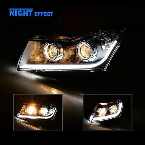 For 2011 2015 Chevy Cruze Halo Strip Black Projector Headlights Pair