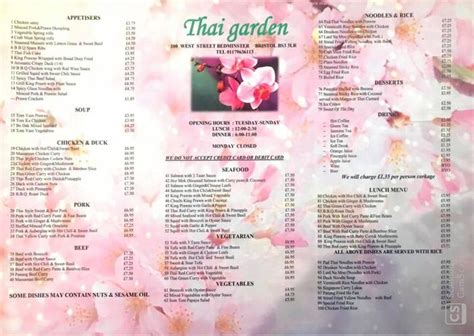 Online Menu Of Thai Garden Restaurant Bristol United Kingdom Bs3 3lr