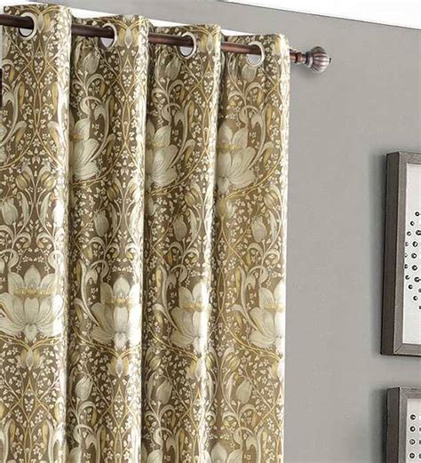 Buy Beige Semisheer Polyester 7 5 Feet Eyelet Door Curtains Set Of 2 By