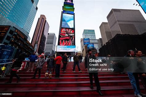 People On Red Stairs In Times Square Nyc Stock Photo - Download Image ...