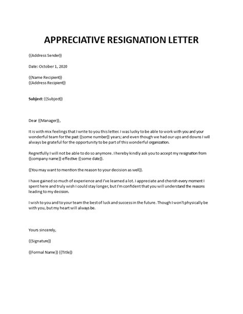 Appreciative Resignation Letter Template Sample Resignation Letter