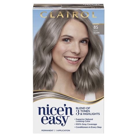 Clairol Nicen Easy Permanent Hair Color Cream 8s Soft Silver Hair Dye 1 Application