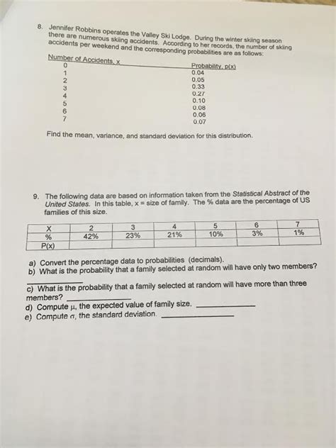 Probability Distribution Worksheets