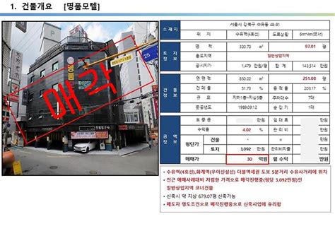 강북구 수유역 역세권 코너 일반상업지역 신축부지 투자사례 오피스텔 및 임대수익용 건물 신축부지 30억 평당 3092만원