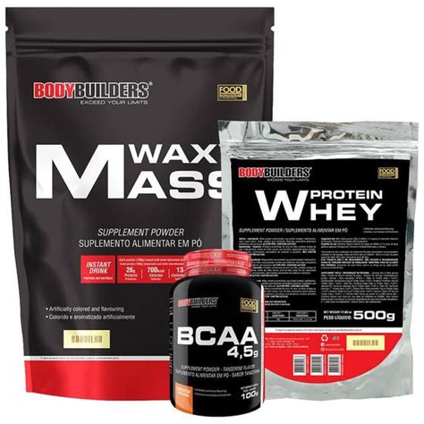 Kit Hipercalórico Waxy Mass 3kg Whey Protein 500g BCAA 4 5 100g