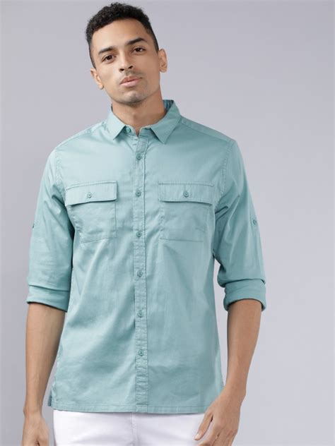 Buy Locomotive Aqua Blue Slim Fit Solid Casual Shirt For Men Online At