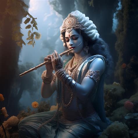 Premium Ai Image Lord Krishna Playing Flute In Forest