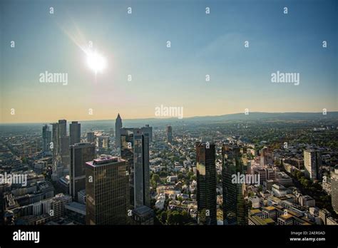 Frankfurt Skyline In The Sun View From Maintower Stock Photo Alamy