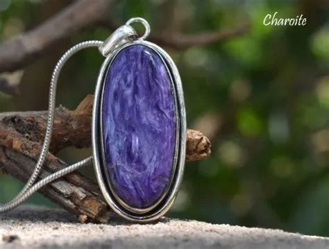 Crystal Stone Purple Charoite Sterling Silver Pendant Size To Cm