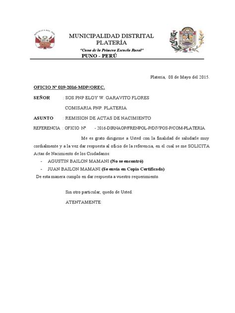 Oficio Comisaria Pdf
