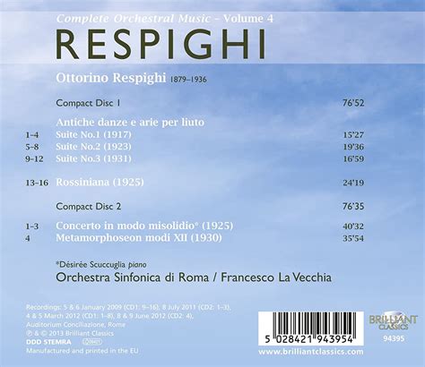 Respighi Orchestral Works Vol Cd De Audio Orchestra Sinfonia Di