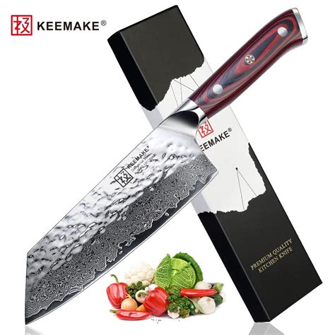 Sunnecko Keemake 7″ Nakiri Japanese Cleaver Knife Aus10 Core Steel