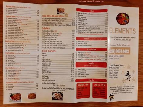 Online Menu Of Elements Chinese Restaurant Belfast United Kingdom