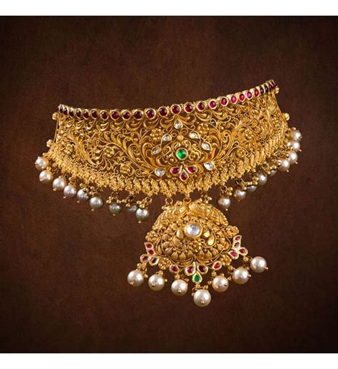 Floral Gold Choker Necklace Krishna Jewellers