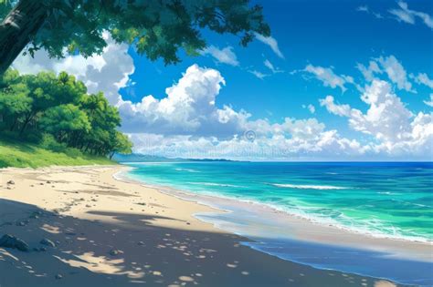 Picturesque Beach Waves Anime Visual Novel Game Generate Ai Stock