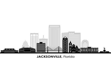 Jacksonville Florida Usa Skyline City Outline Silhouette Etsy Espa A